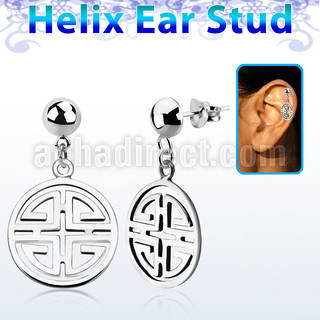 hexvd26 925 silver helix earstud w a chinese word dangling
