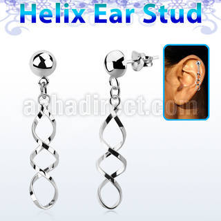 hexvd31 925 silver helix earstud w a coil shaped dangling