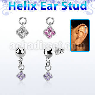 hexvd43 plain 925 silver helix ear stud w dangling small flower