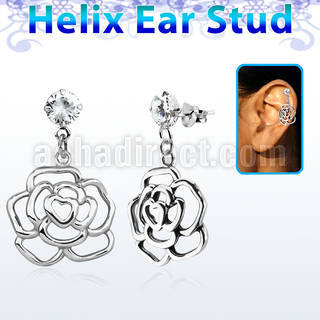 hexzd10 925 silver helix earstud w cz dangling 925 silver rose