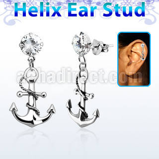 hexzd18 925 silver helix earstud w cz a anchor with rope