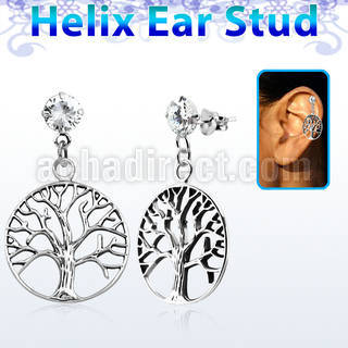hexzd4 925 silver helix earstud w dangling tree of life symbol