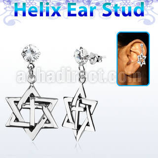 hexzd7 piercing helix plata esterlina zirconia 6mm estrella david cruz plata 925 eja mayorista