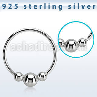 hr28 silver seamless nose hoop w 3mm ball between small balls