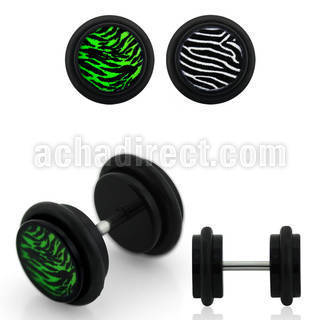 ilagr9 acrylic fake plug with zebra stripe print o rings