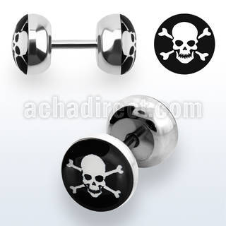 ilpe 316l steel fake plug with white skull on black logo
