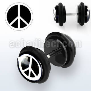 ilvgr17 black acrylic fake plug with black white peace symbol