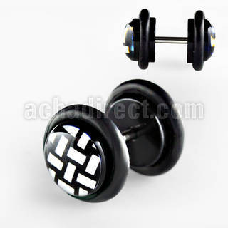 ilvgr21 black acrylic fake plug with woven design with o rings