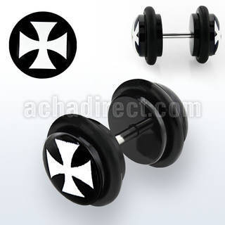 ilvgr64 plug falso acrilico negro logo cruz hierro blanca fondo negro anillos goma 8mm al por mayor