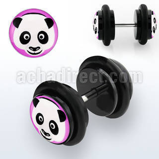 ilvgr66 black acrylic fake plug with b w panda face logo on pink