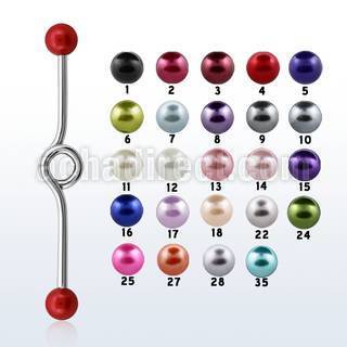 inbpr5 316l steel industrial loop barbell with faux pearl balls