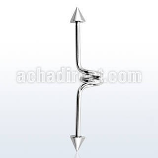 inccn5 316l steel industrial twister barbell, 14g w 5mm cones