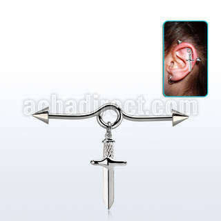 incnd11 316l steel industrial loop barbell w cones & dagger