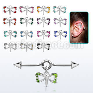 incnd18 316l steel industrial loop barbell w cones & butterfly