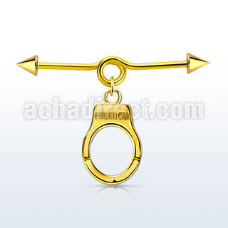 incntd15 black industrial loop barbell w cone handcuff dangling