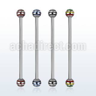 indby5 surgical steel industrial barbell w color stripe balls