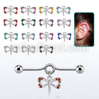 indd18 316l steel industrial loop barbell w balls & butterfly