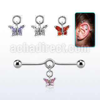 inddz4 steel industrial loop barbell w ball, dangling butterfly