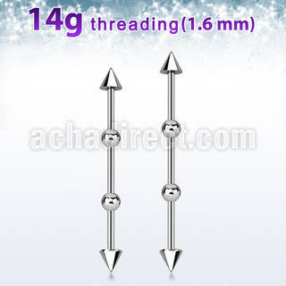 indsh15 316l steel industrial barbell with 5mm cones 4mm balls