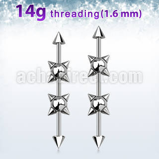 indsh16 316l steel industrial barbell w 5mm cones spike balls