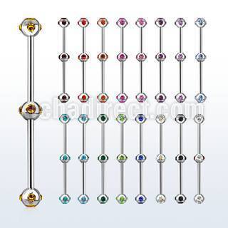 indsh17 316l steel industrial barbell with multi jewel balls