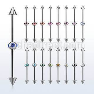 indsh18 316l steel industrial barbell w cones multijewel ball