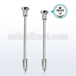 indsh19 316l steel industrial barbell w cross screw screw tip