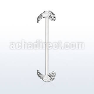 indsh25 316l steel industrial barbell w two rhodium plated wings