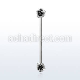 indsh29 surgical steel industrial barbell with two small roses