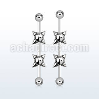 indsh2 316l steel industrial barbell w 5mm balls spike balls