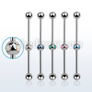 indsh32 316l steel industrial barbell w 4 synthetic opals ball