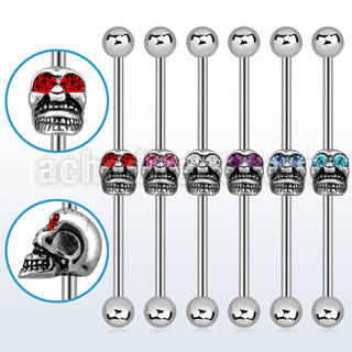indsh4 316l steel industrial barbell w balls center skull