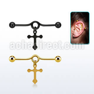 indtd10 anodized steel industrial loop barbell w dangling cross