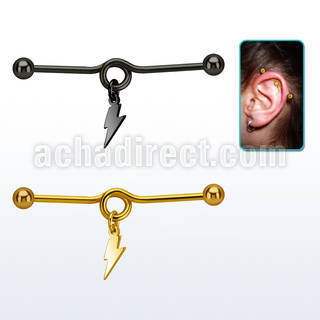 indtd14 black industrial loop barbell w balls lightning symbol