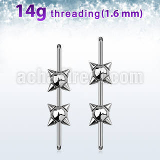 insh2 316l steel industrial barbell post w center spike balls