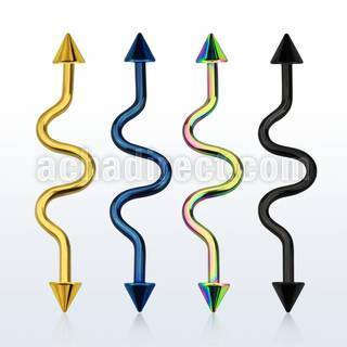intacn5 anodized 316l steel industrial zig zag barbell w cones
