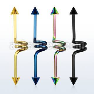 intccn5 anodized 316l steel industrial twister barbell 5mm cone