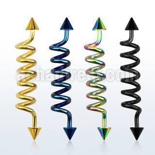 intdcn5 anodized 316l steel industrial coil barbell with cones