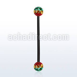 intfr5r anodized 316l steel industrial barbell with rasta balls