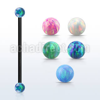 intop4s anodized steel industrial barbell w 4mm opal balls