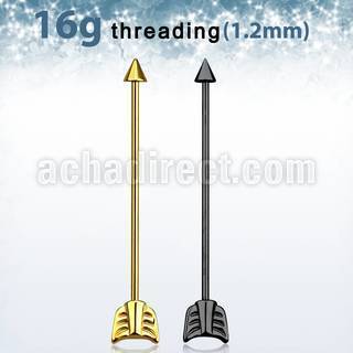 intsaw anodized 316l steel industrial barbell with cone arrow