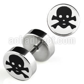 ip10 high polished steel fake plug w skull bones logo