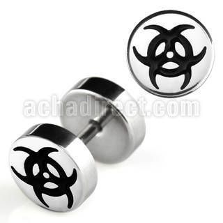 ip13 high polished steel fake plug with biohazard logo