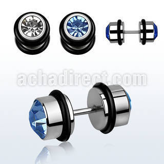 ip2c high polished fake plug w 2 bezel set center crystals