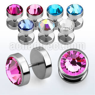 ipfb8 316l steel fake plug w bezel set dome flat crystal