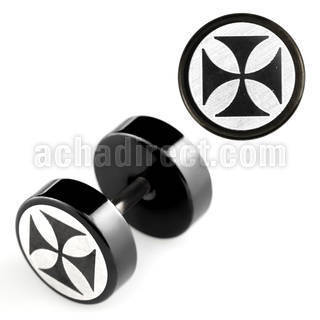 ipls3 black anodized steel fake plug w laser edged cross logo