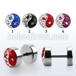 ipmcryy polished steel fake plug with resin covered ying yang