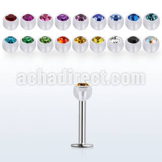 lbajb4 steel labret w a 4mm bio flex ball w bezel set crystal