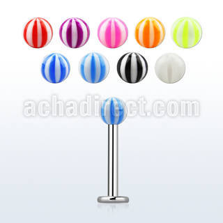 lbbeb3 316l steel labret with 3mm acrylic uv beach ball