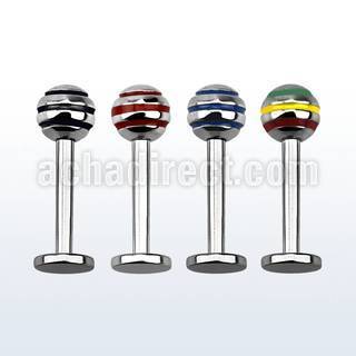 lbby4 316l steel labret with 4mm acrylic color stripe ball